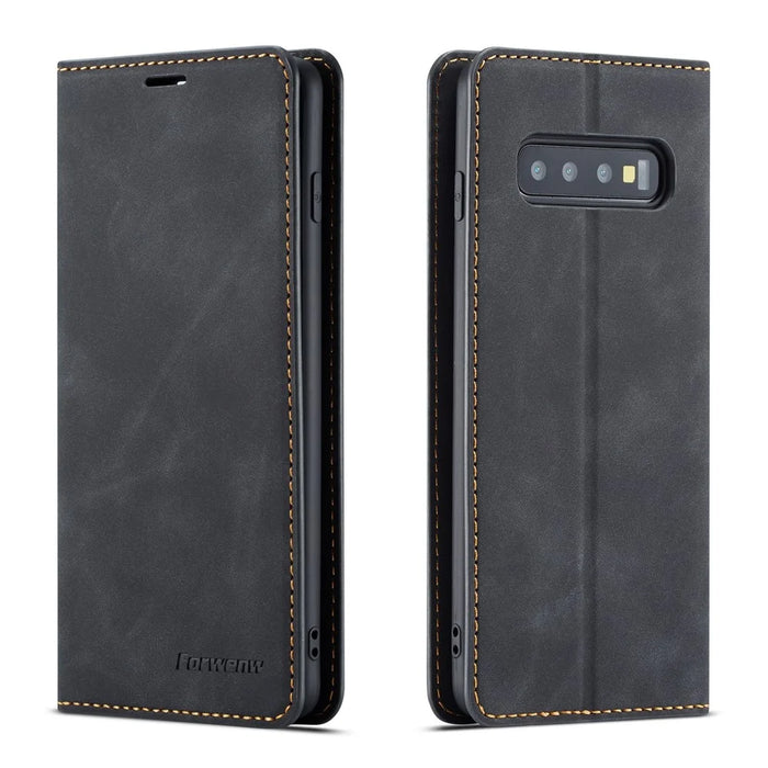 FORWENW Fantasy Series Silky Touch Leather Wallet Case for Samsung Galaxy S10 - Black - 1