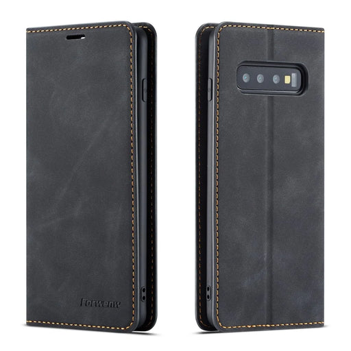 FORWENW Fantasy Series Silky Touch Leather Wallet Case for Samsung Galaxy S10 Plus - Black - 1