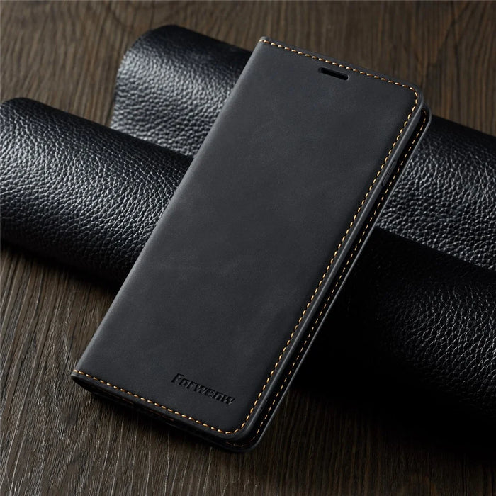 FORWENW Fantasy Series Silky Touch Leather Wallet Case for Samsung Galaxy S10 Plus - Black - 6