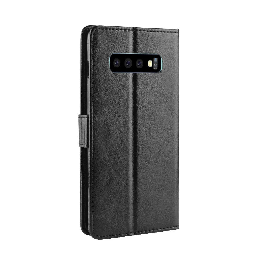 Crazy Horse Stand Leather Flip Case with Strap for Samsung Galaxy S10 - Black - 4