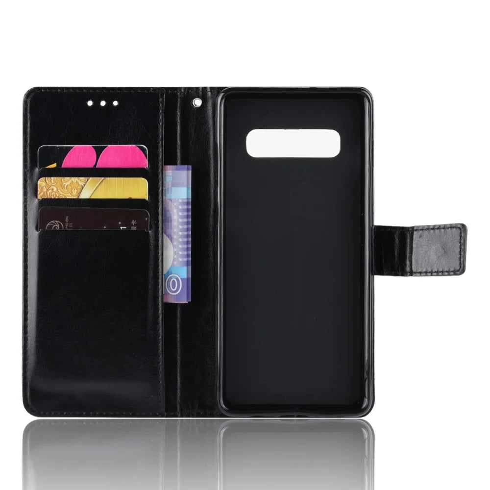 Crazy Horse Stand Leather Flip Case with Strap for Samsung Galaxy S10 - Black - 5