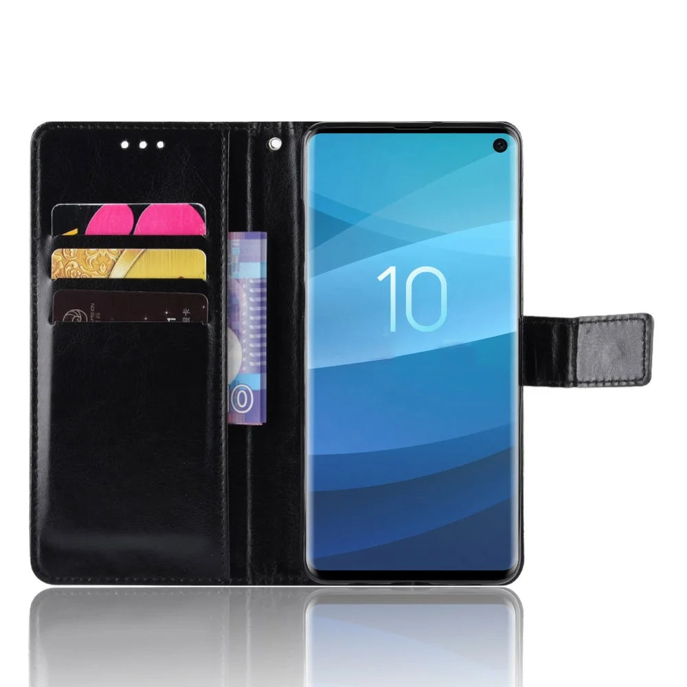 Crazy Horse Stand Leather Flip Case with Strap for Samsung Galaxy S10 - Black - 6