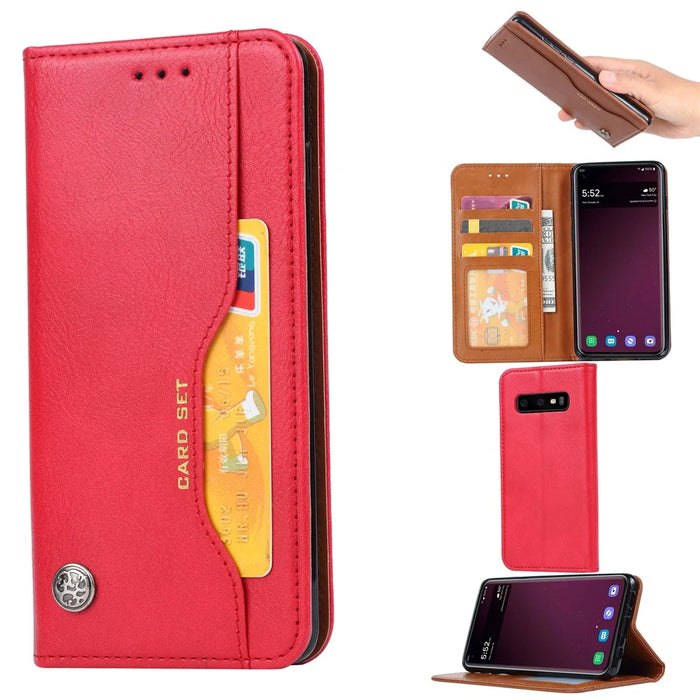 PU Leather Auto-absorbed Stand Wallet Phone Cover for Samsung Galaxy S10 - Red - 1