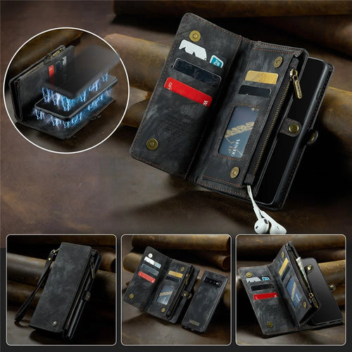 CASEME 008 Series for Samsung Galaxy S10 PU Leather Zipper Pocket Sand Cover Detachable 2-in-1 Magnetic Wallet Phone Case - Black - 1