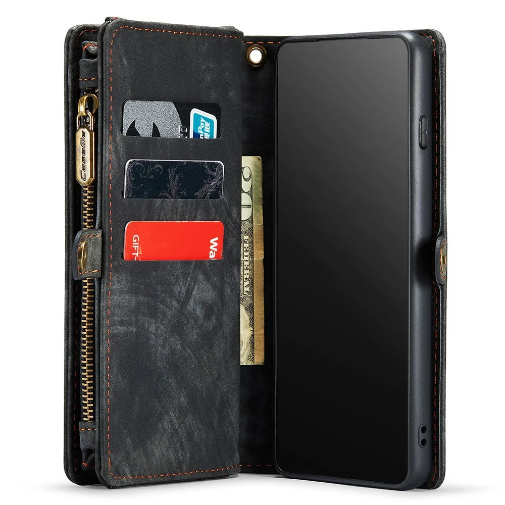 CASEME 008 Series for Samsung Galaxy S10 PU Leather Zipper Pocket Sand Cover Detachable 2-in-1 Magnetic Wallet Phone Case - Black - 5