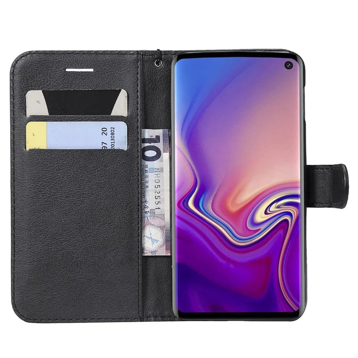Wallet Leather Stand Case for Samsung Galaxy S10e - Black - 4