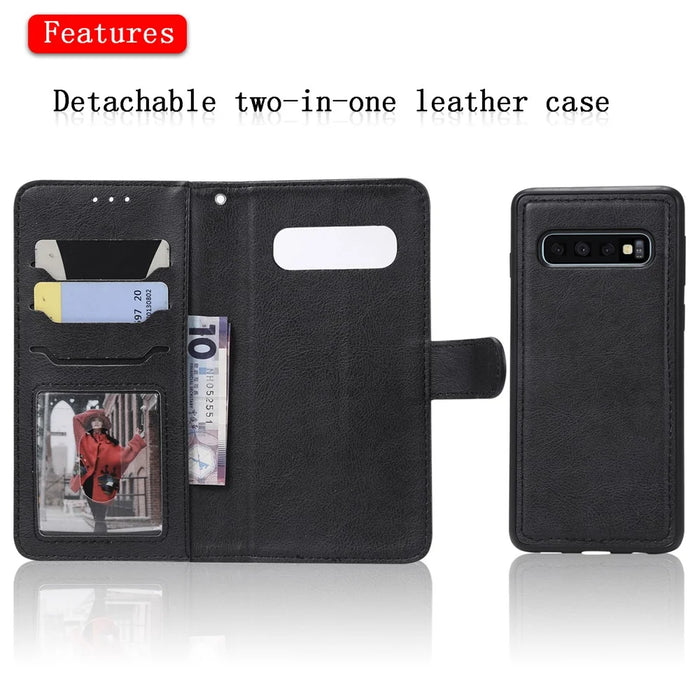 For Samsung Galaxy S10 Case 2 in 1 Detachable Magnetic Leather Wallet Mobile Cover with Strap - Black - 4