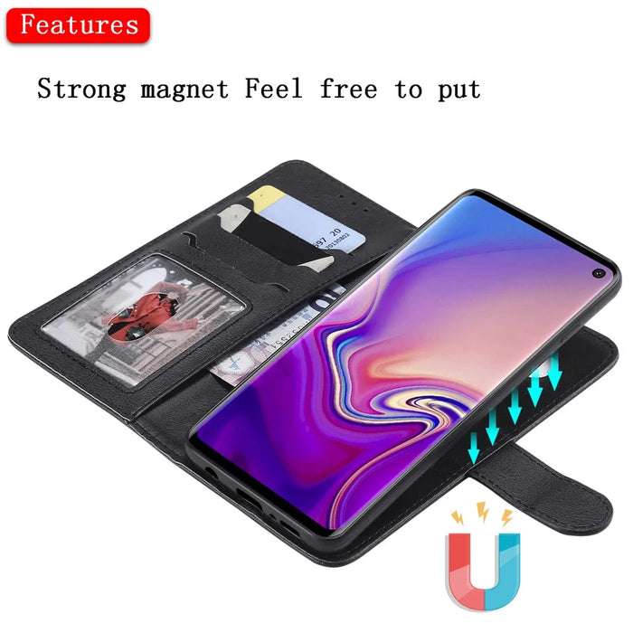 For Samsung Galaxy S10 Case 2 in 1 Detachable Magnetic Leather Wallet Mobile Cover with Strap - Black - 7