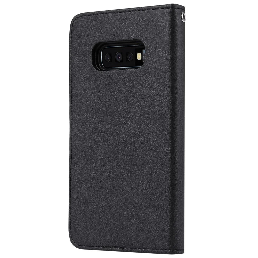 For Samsung Galaxy S10e Case 2 in 1 Detachable Magnetic Leather Wallet Mobile Cover with Strap - Black - 3