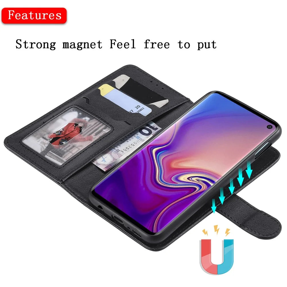 For Samsung Galaxy S10e Case 2 in 1 Detachable Magnetic Leather Wallet Mobile Cover with Strap - Black - 6
