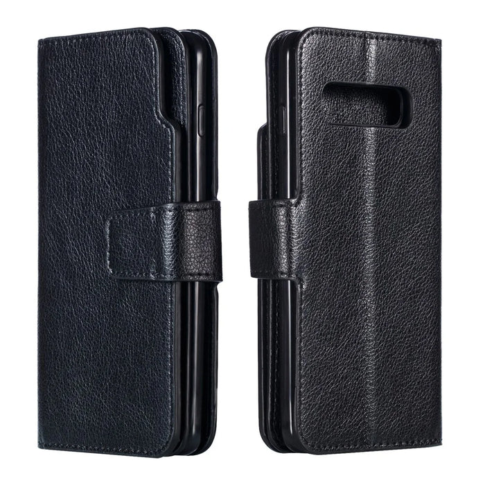 [9 Card Slots] Crazy Horse Leather Wallet Shell for Samsung Galaxy S10 - Black - 5