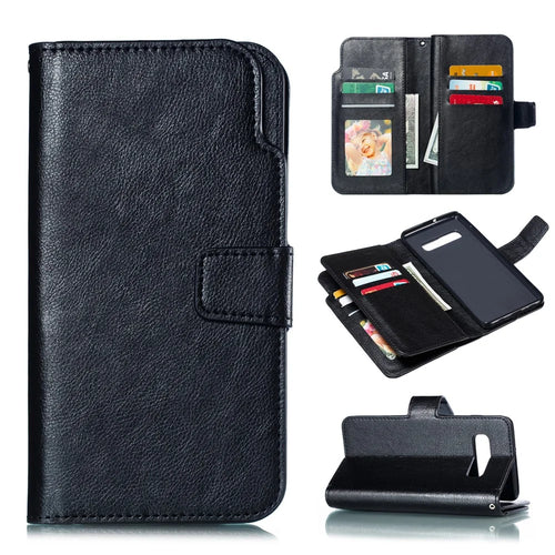 For Samsung Galaxy S10 Plus [9 Card Slots] Crazy Horse Wallet Leather Case - Black - 1