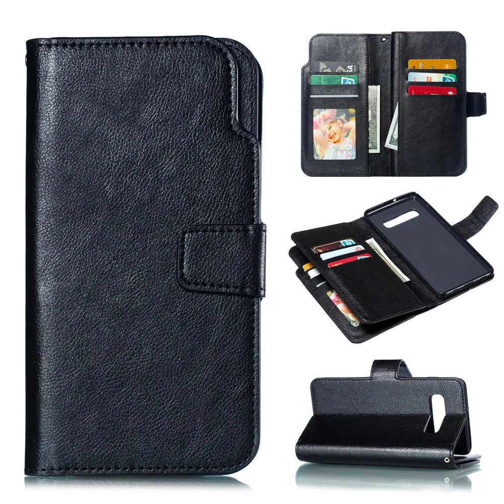 For Samsung Galaxy S10 Plus [9 Card Slots] Crazy Horse Wallet Leather Case - Black - 1