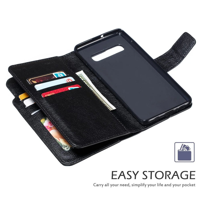 For Samsung Galaxy S10 Plus [9 Card Slots] Crazy Horse Wallet Leather Case - Black - 7