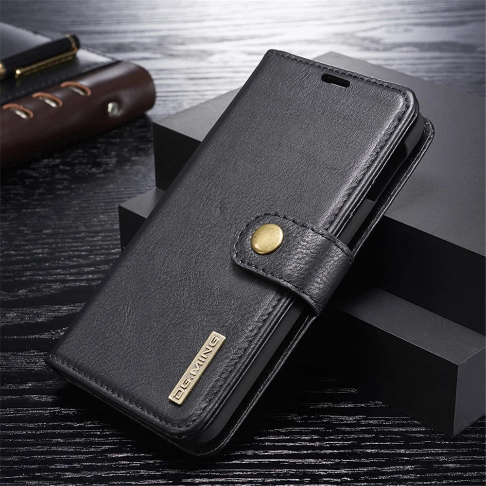 DG.MING For Samsung Galaxy S10e Protective Phone Case Split Leather Detachable Case Shockproof Shell Flip Cover with Wallet - Black - 1