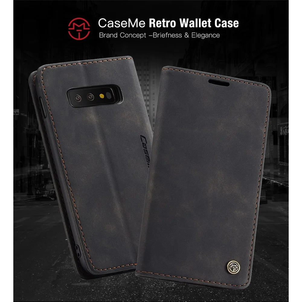 CASEME 013 Series for Samsung Galaxy S10e PU Leather Case [Auto-absorbed] [Wallet Stand] - Black - 2