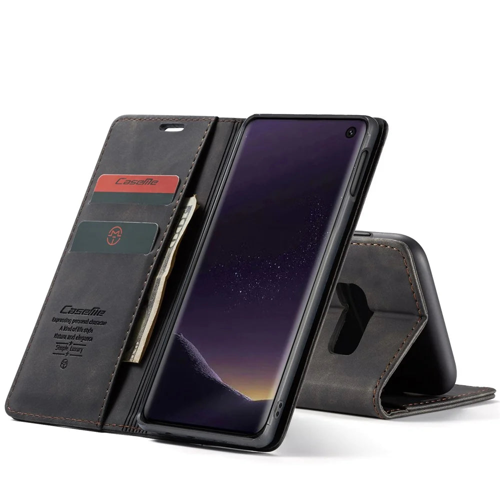 CASEME 013 Series for Samsung Galaxy S10e PU Leather Case [Auto-absorbed] [Wallet Stand] - Black - 4