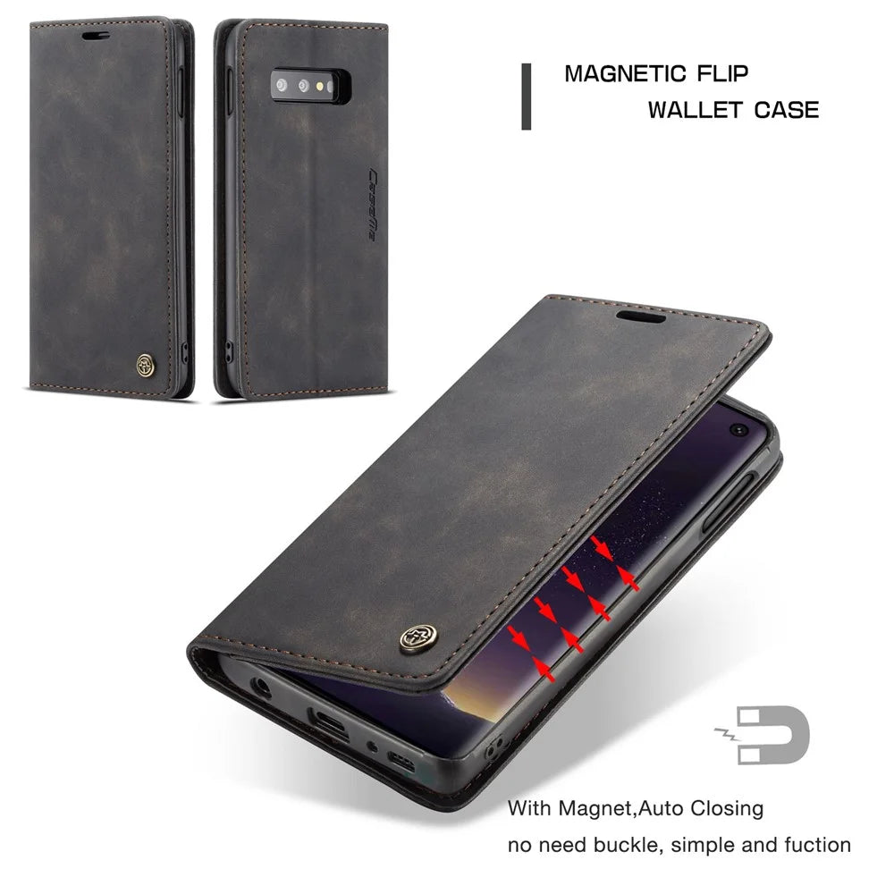 CASEME 013 Series for Samsung Galaxy S10e PU Leather Case [Auto-absorbed] [Wallet Stand] - Black - 7