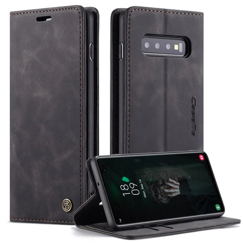 CASEME 013 Series PU Leather Case [Auto-absorbed] [Wallet Stand] for Samsung Galaxy S10 Plus - Black - 1