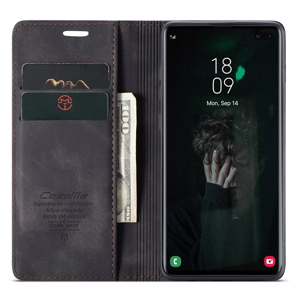 CASEME 013 Series PU Leather Case [Auto-absorbed] [Wallet Stand] for Samsung Galaxy S10 Plus - Black - 2