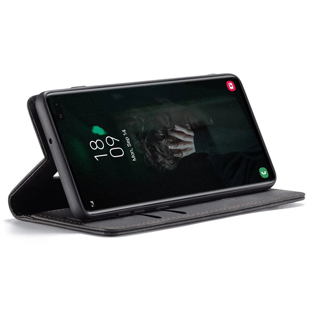 CASEME 013 Series PU Leather Case [Auto-absorbed] [Wallet Stand] for Samsung Galaxy S10 Plus - Black - 3