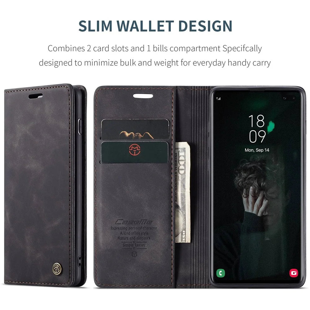 CASEME 013 Series PU Leather Case [Auto-absorbed] [Wallet Stand] for Samsung Galaxy S10 Plus - Black - 4