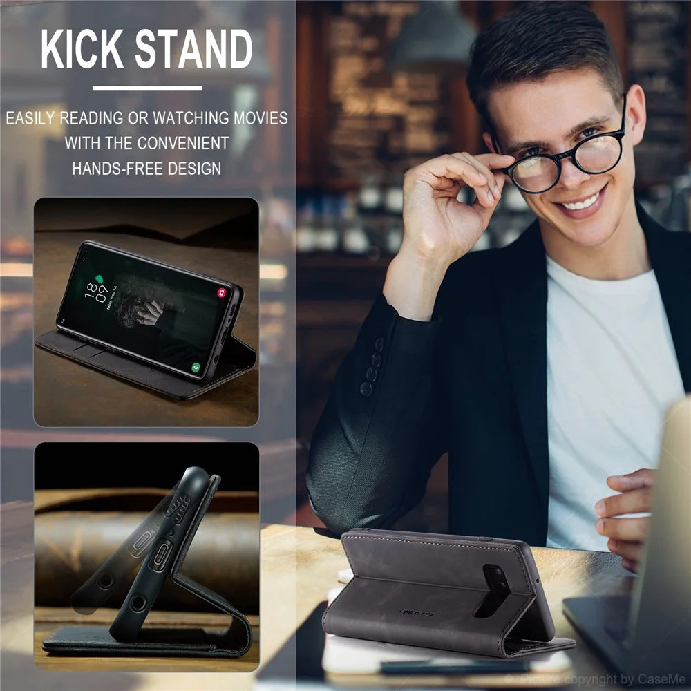 CASEME 013 Series PU Leather Case [Auto-absorbed] [Wallet Stand] for Samsung Galaxy S10 Plus - Black - 7