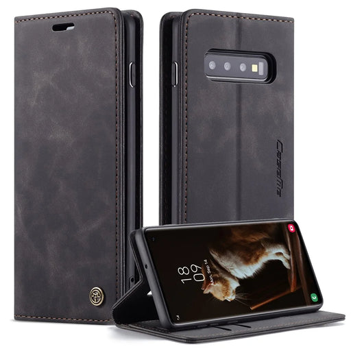 CASEME 013 Series for Samsung Galaxy S10 PU Leather Case [Auto-absorbed] [Wallet Stand] - Black - 1