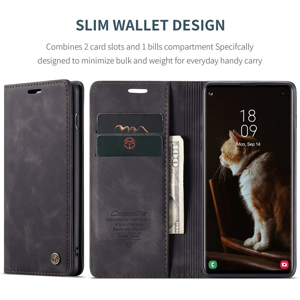 CASEME 013 Series for Samsung Galaxy S10 PU Leather Case [Auto-absorbed] [Wallet Stand] - Black - 4