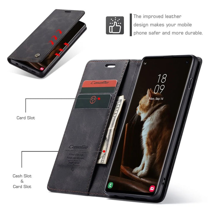 CASEME 013 Series for Samsung Galaxy S10 PU Leather Case [Auto-absorbed] [Wallet Stand] - Black - 5