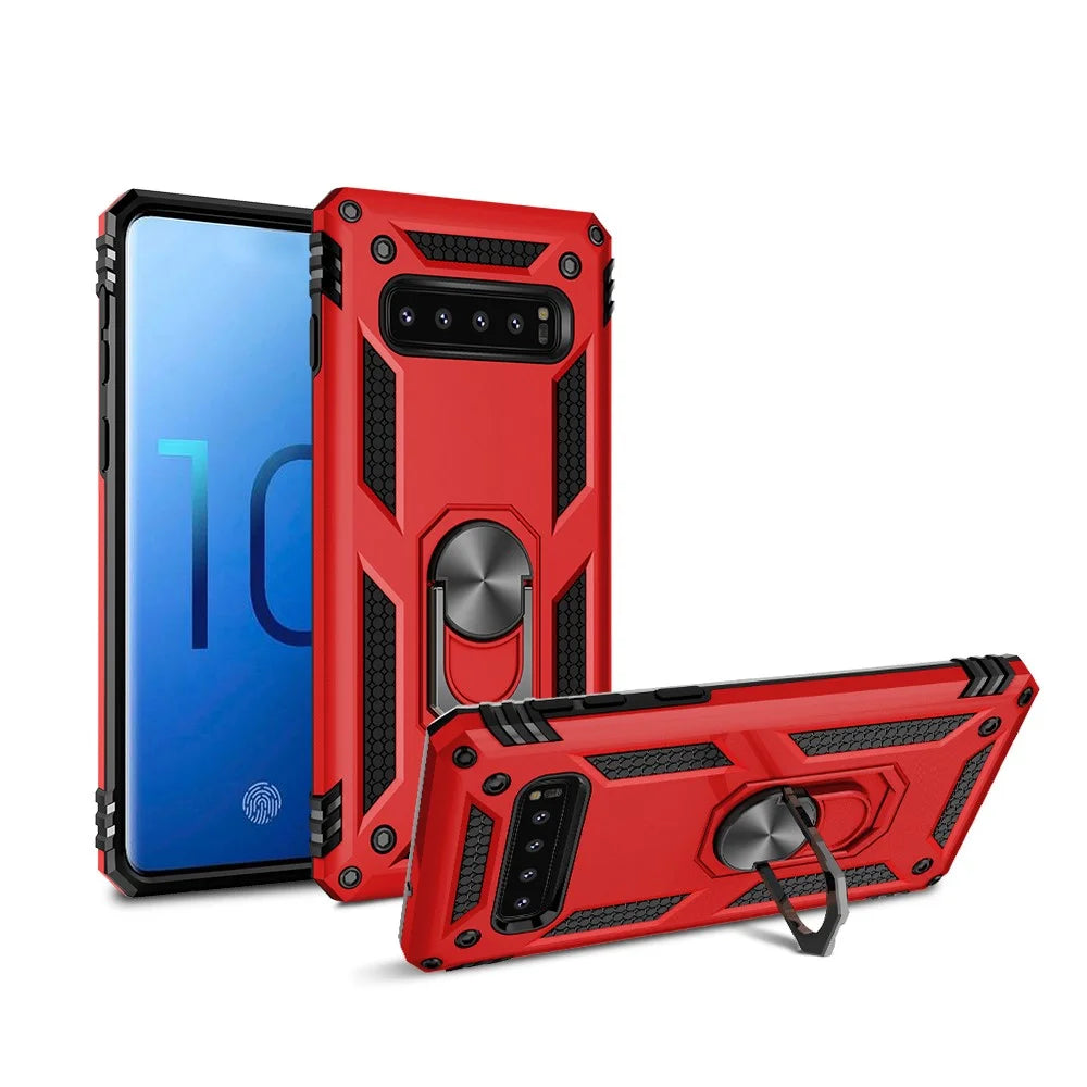 Armor PC TPU Hybrid Phone Case 360 Degree Rotation Ring Kickstand for Samsung Galaxy S10 - Red - 1