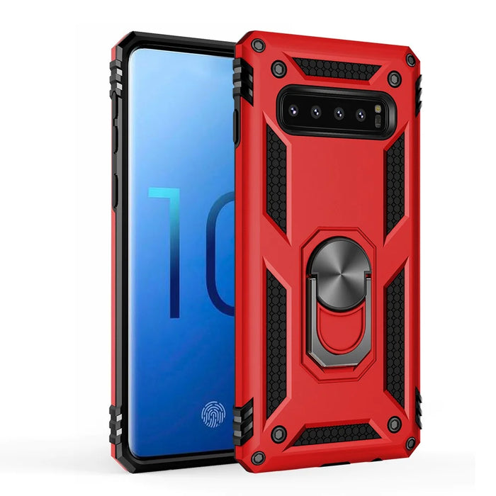 Armor PC TPU Hybrid Phone Case 360 Degree Rotation Ring Kickstand for Samsung Galaxy S10 - Red - 2