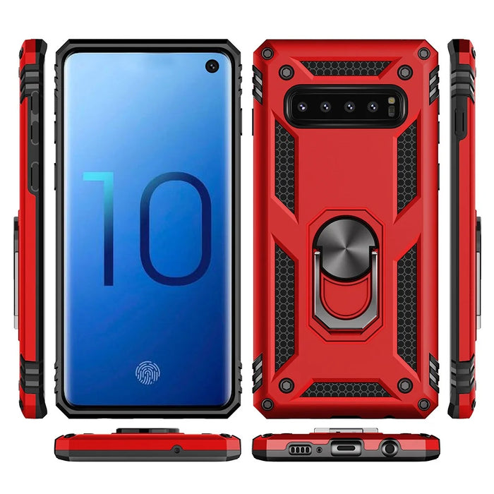 Armor PC TPU Hybrid Phone Case 360 Degree Rotation Ring Kickstand for Samsung Galaxy S10 - Red - 3