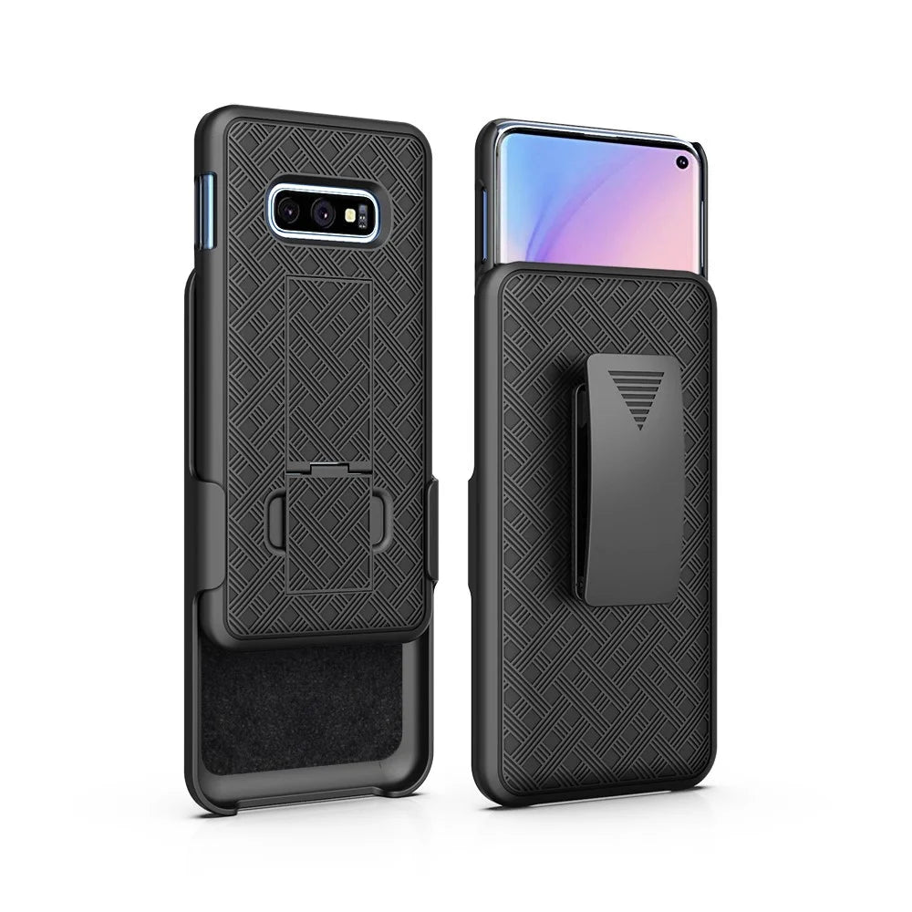 For Samsung Galaxy S10e Woven Texture Swivel Belt Clip Holster PC + TPU Hybrid Case - Black - 4