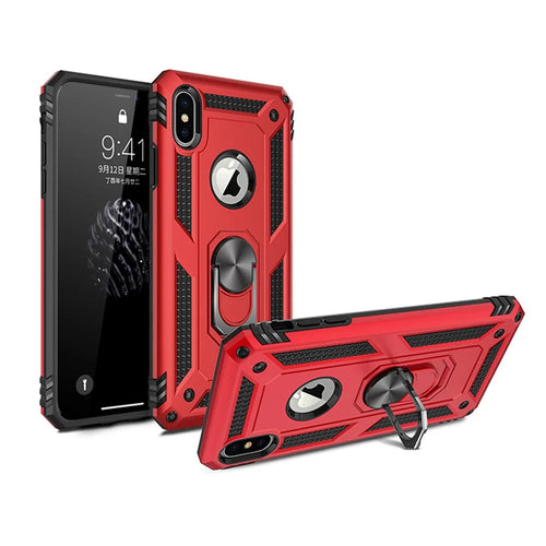 Hybrid PC TPU Armor Case with Kickstand for iPhone XS/X 5.8 inch - Red - 1