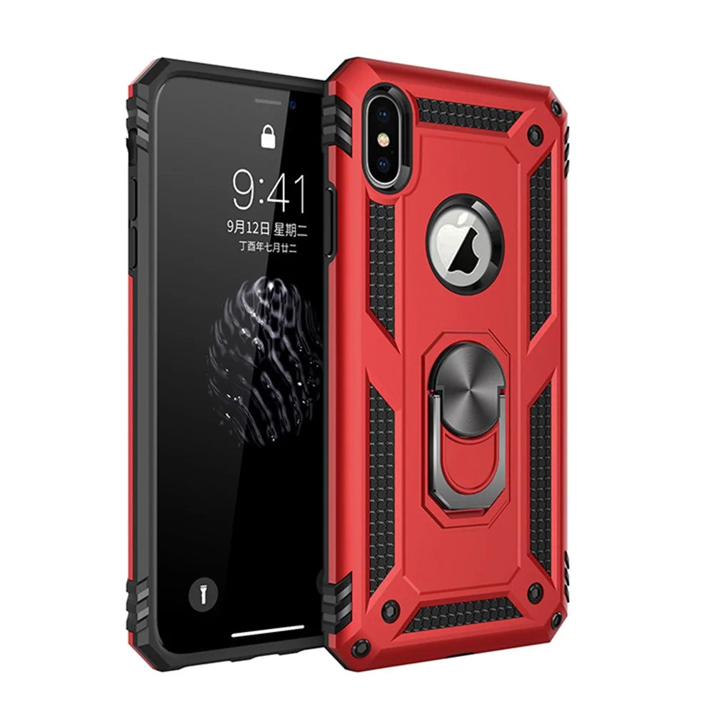 Hybrid PC TPU Armor Case with Kickstand for iPhone XS/X 5.8 inch - Red - 2