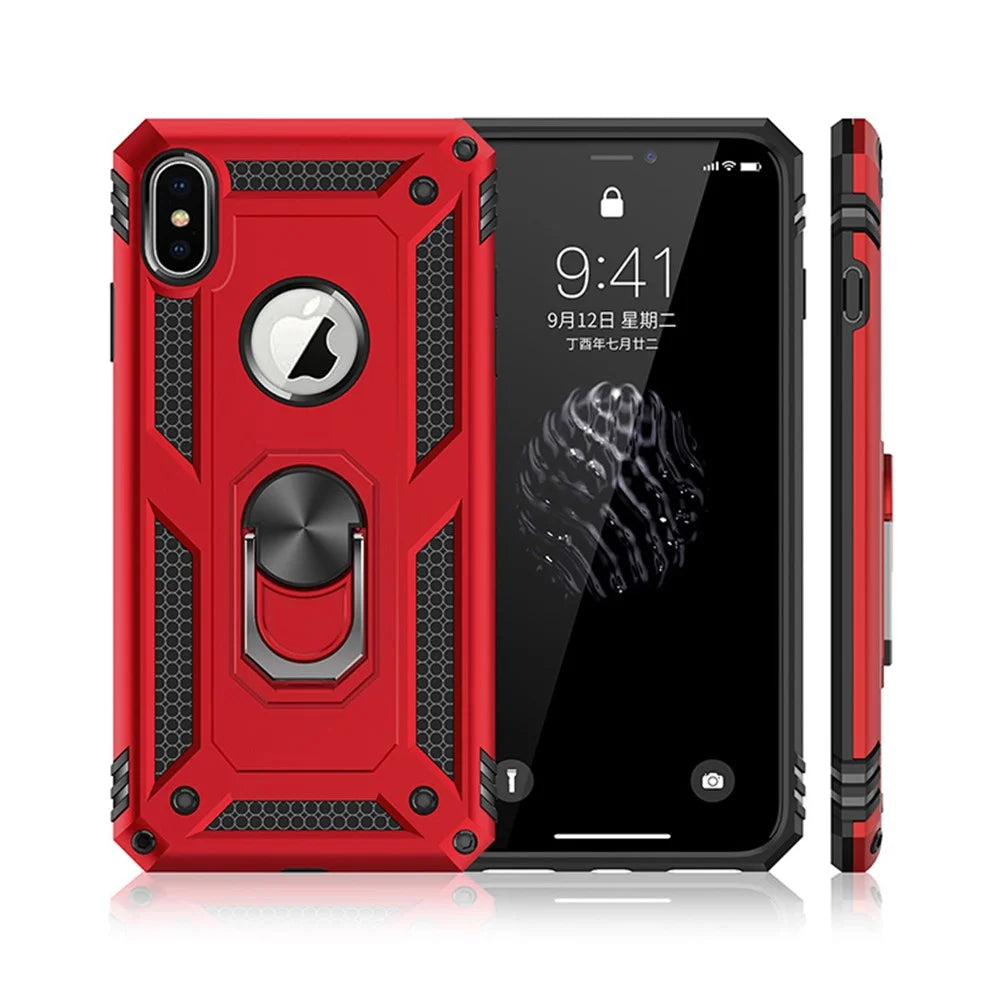 Hybrid PC TPU Armor Case with Kickstand for iPhone XS/X 5.8 inch - Red - 3
