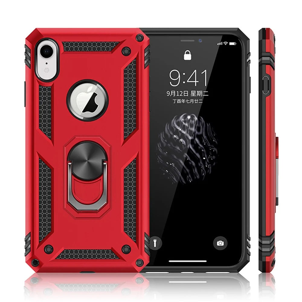 Hybrid PC TPU Armor Phone Cover with Kickstand for iPhone XR 6.1 inch - Red - 2