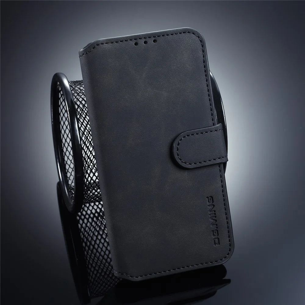 DG.MING Retro Style Wallet Leather Stand Case for Samsung Galaxy S10e - Black - 1