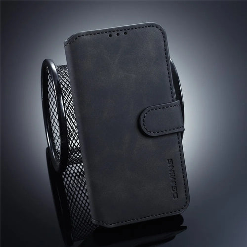 DG.MING Retro Style Wallet Leather Stand Case for Samsung Galaxy S10e - Black - 1