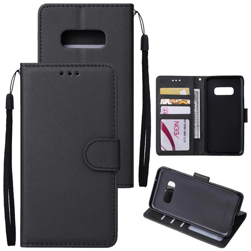 Wallet Leather Stand Case for Samsung Galaxy S10e - Black - 1