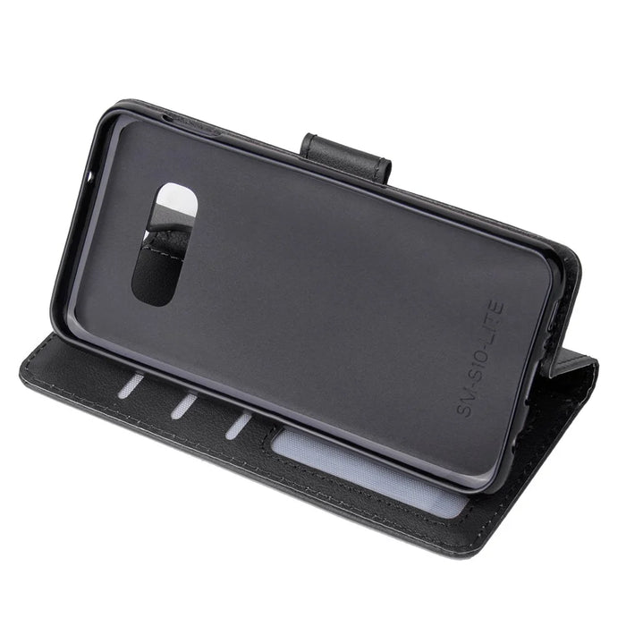 Wallet Leather Stand Case for Samsung Galaxy S10e - Black - 4