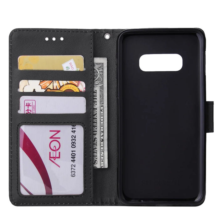 Wallet Leather Stand Case for Samsung Galaxy S10e - Black - 5