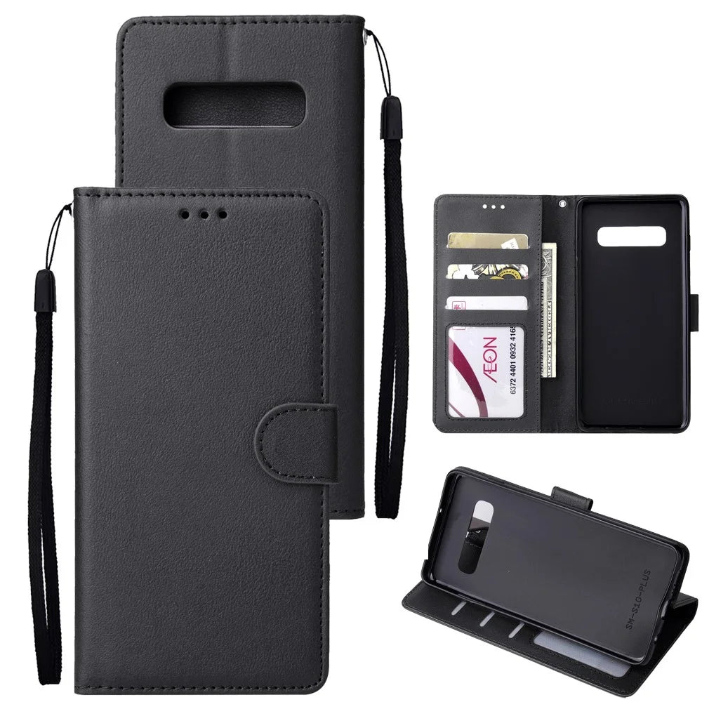 Wallet Leather Stand Case for Samsung Galaxy S10 Plus - Black - 1