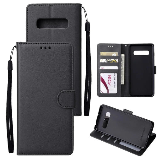 Wallet Leather Stand Case for Samsung Galaxy S10 Plus - Black - 1