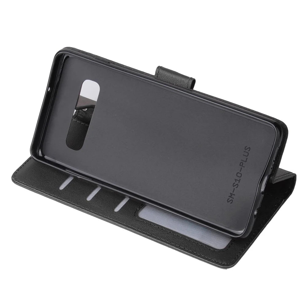 Wallet Leather Stand Case for Samsung Galaxy S10 Plus - Black - 4