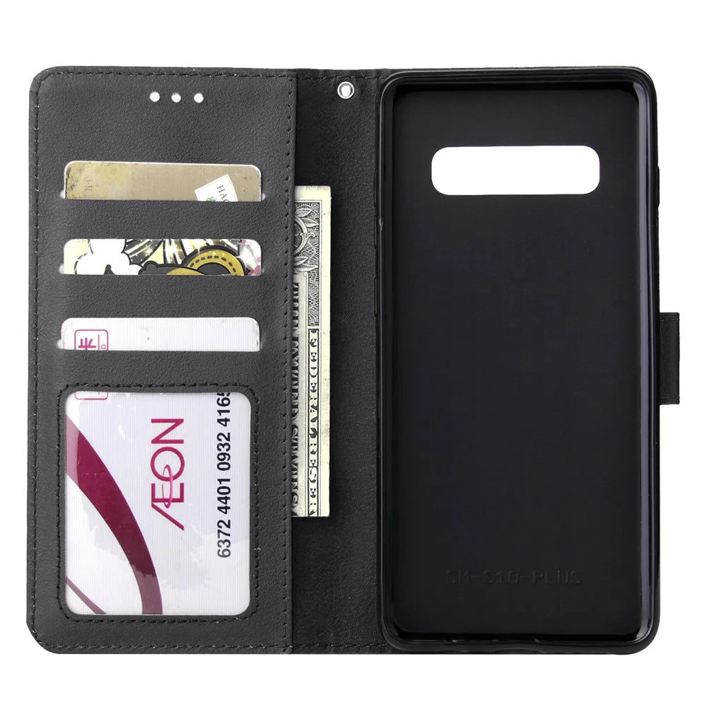 Wallet Leather Stand Case for Samsung Galaxy S10 Plus - Black - 5
