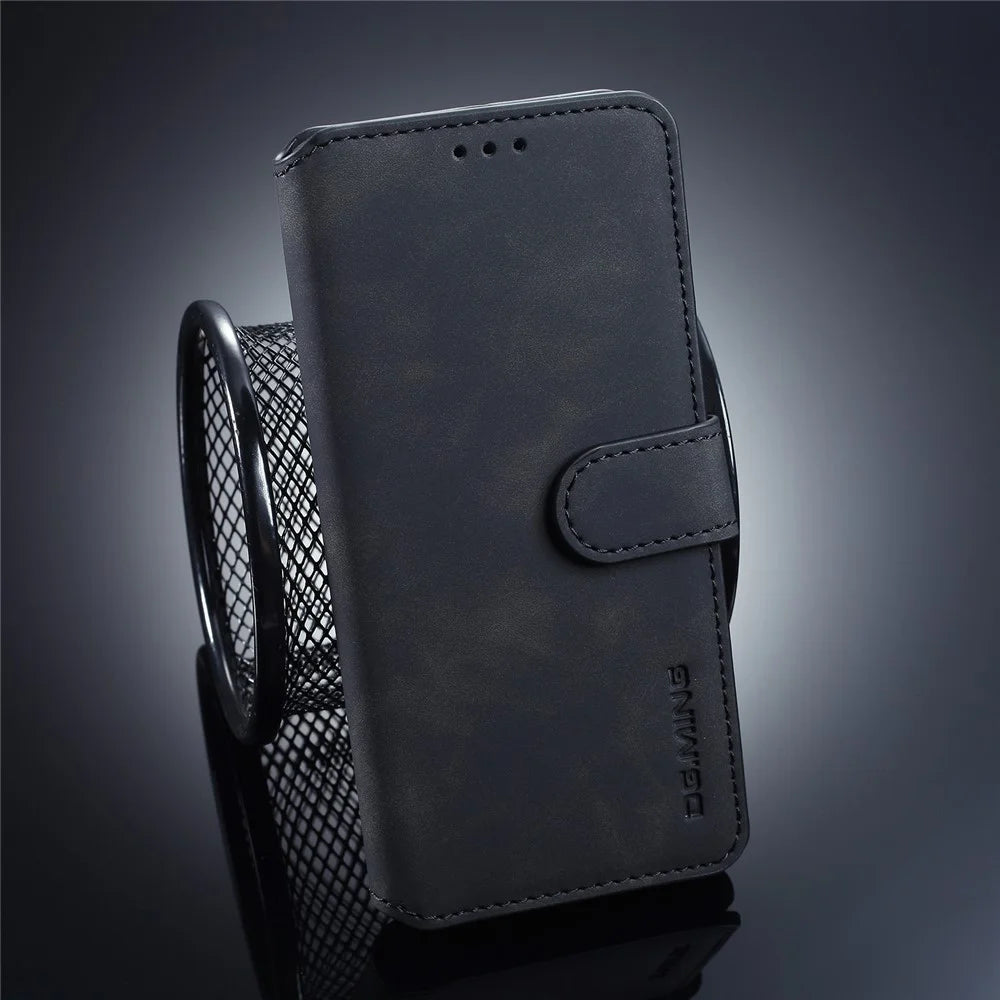 DG.MING Retro Style Wallet Leather Stand Case for Samsung Galaxy S10 - Black - 1