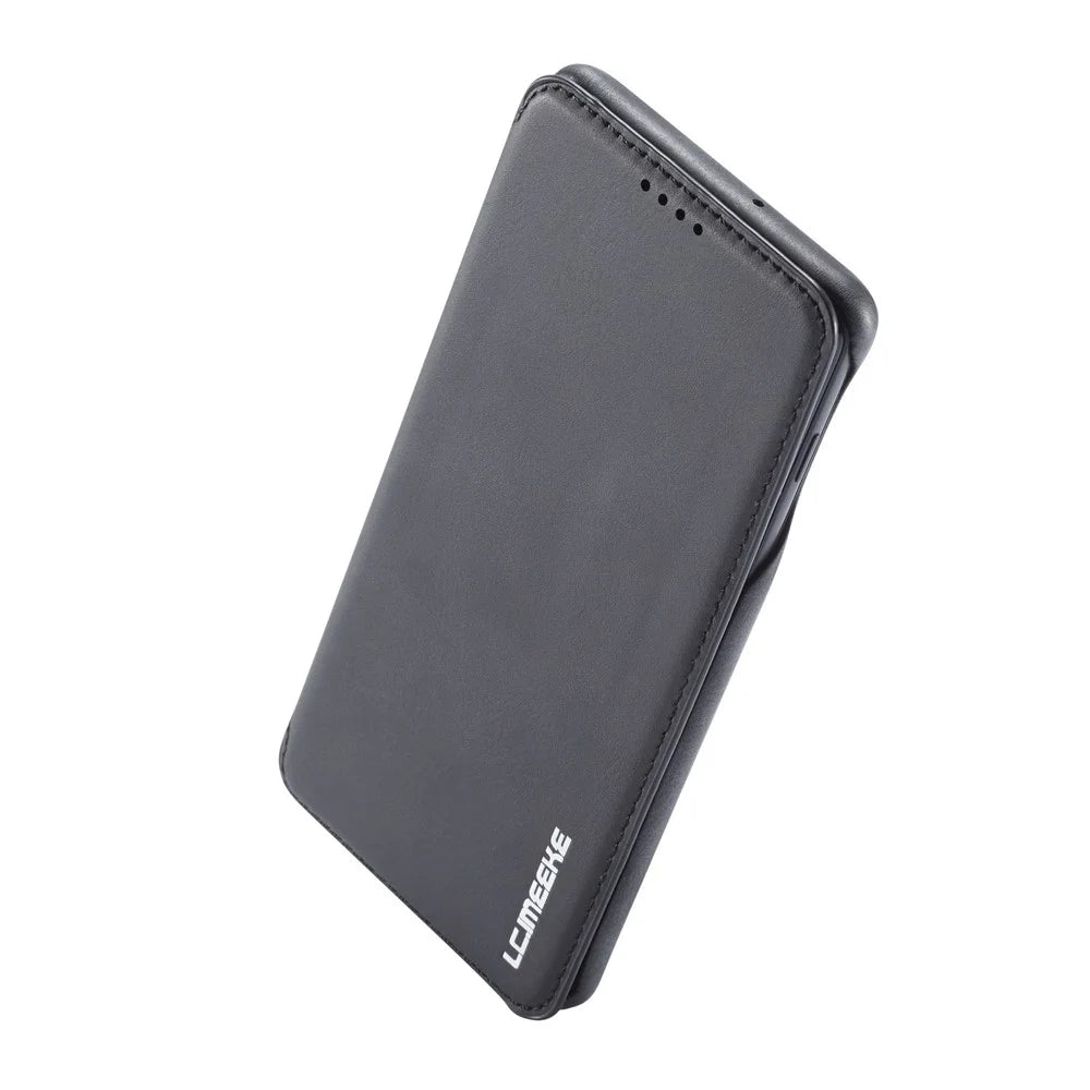 LC.IMEEKE Retro Style Leather Card Holder Case for Samsung Galaxy S10 Plus - Black - 5
