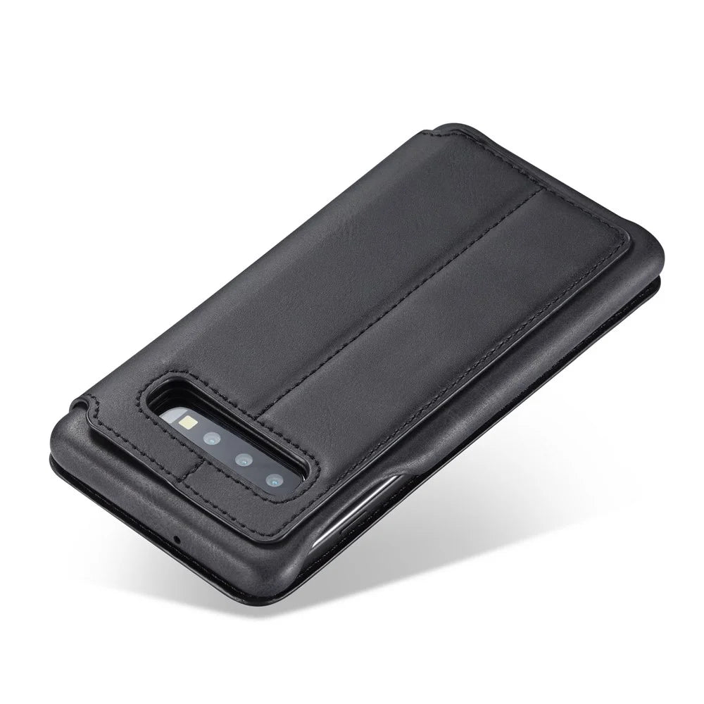LC.IMEEKE Retro Style Leather Card Holder Case for Samsung Galaxy S10 Plus - Black - 7